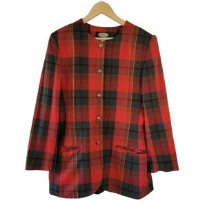 VTG Kate McNaughton Black Red Plaid Blazer Sz 14 Pocket Career Office Holidays